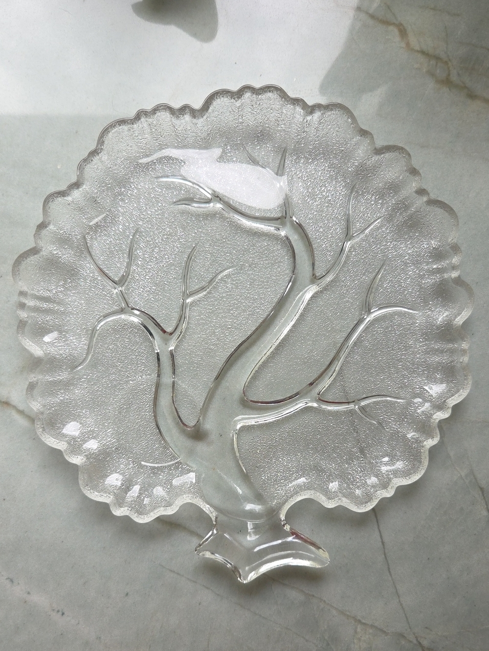 Hazel-Atlas Glass Tree of Life Mid Century Snack Plate with Cup Set